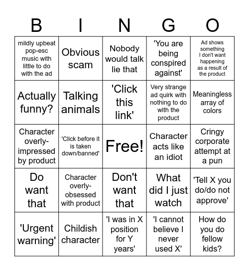 Advertisement Bingo Card