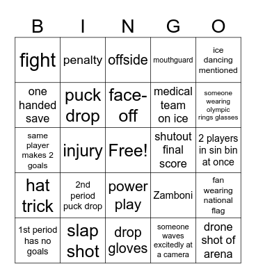 Olympics 2026 hockey Bingo Card