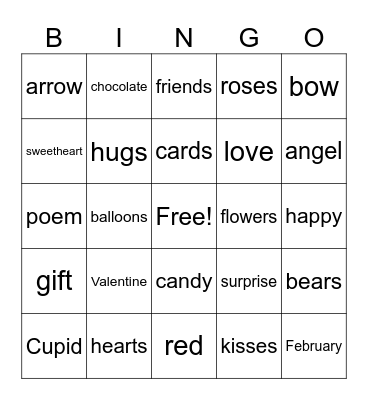 Valentine Words Bingo Card