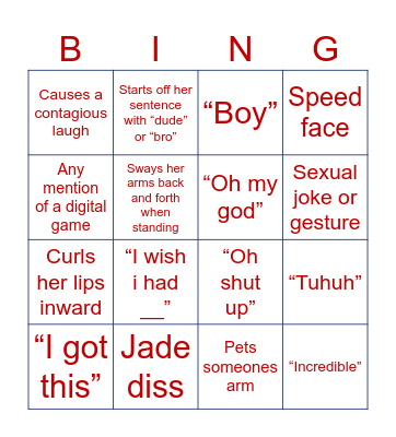 Jasmine Bingo Card