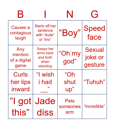 Jasmine Bingo Card