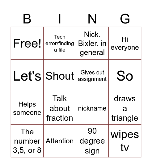 Olson bingo Card
