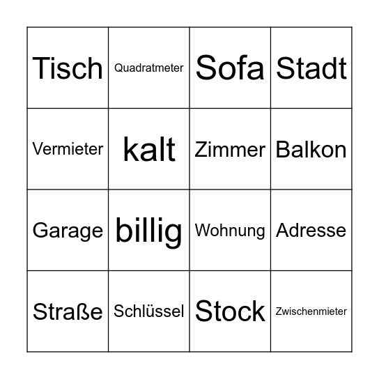 Wohningssuche Bingo Card