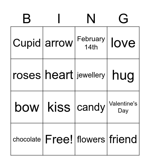 Valentine's Day Bingo Card