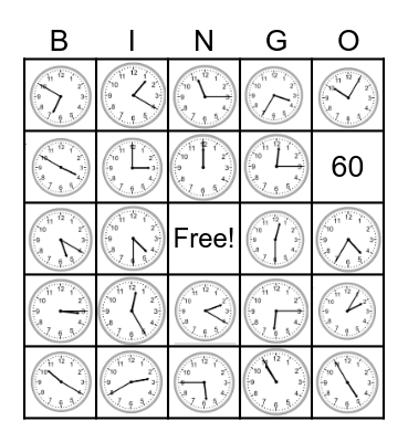 Reading Time on an Analog Clock Bingo Card
