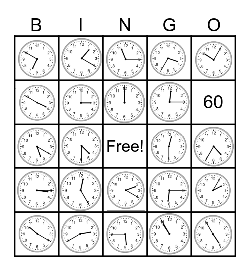 Reading Time on an Analog Clock Bingo Card