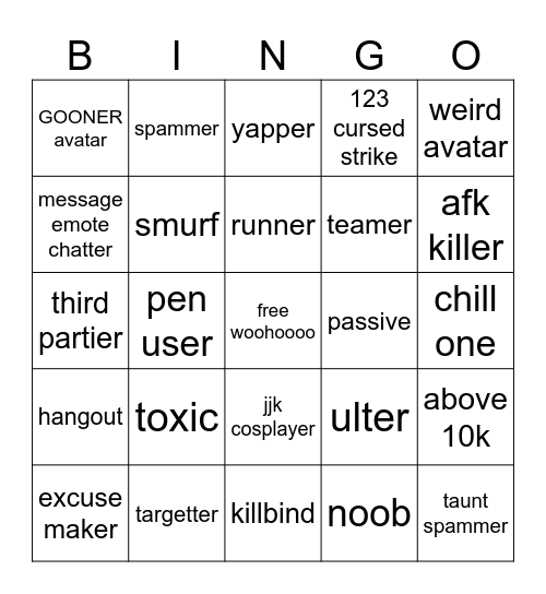 JJS PLAYERS Bingo Card