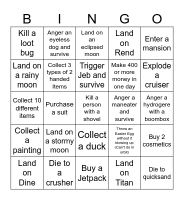 Lethal Company Bingo Card