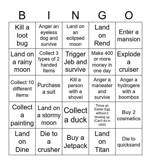 Lethal Company Bingo Card