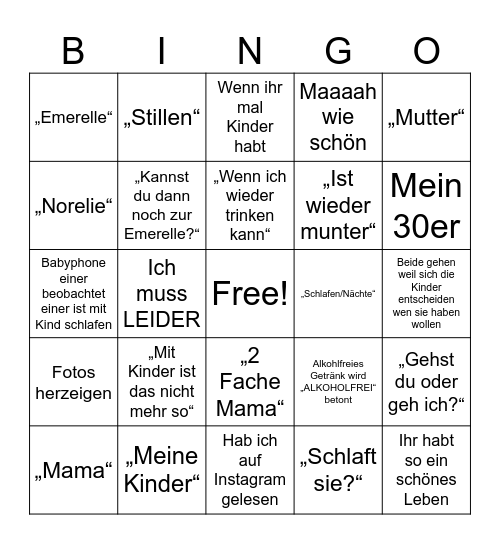 Mama Bingo Card
