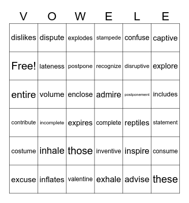 Vowel-Consonant-E Syllables L2U6 Bingo Card