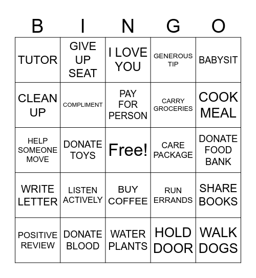 ACTS OF KINDNESS Bingo Card