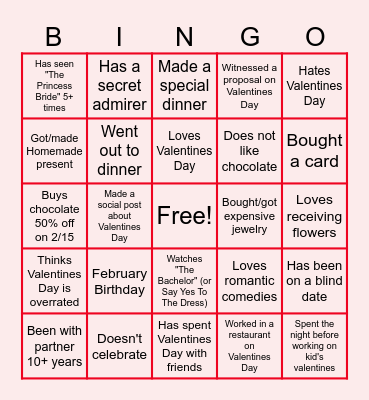 Virtual Valentine's Day Bingo Card