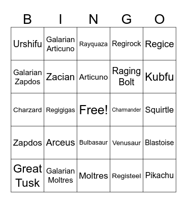 Pokemon Bingo Card