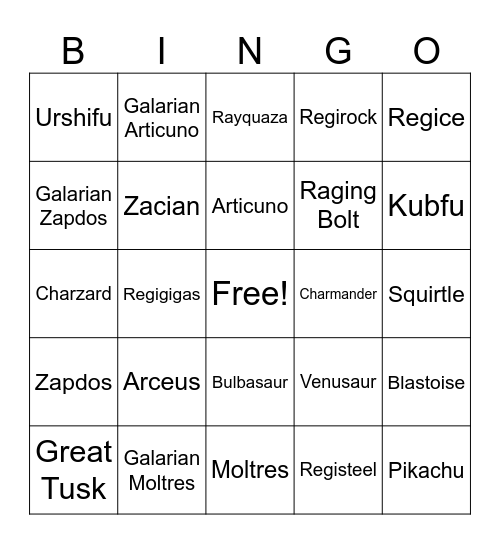 Pokemon Bingo Card