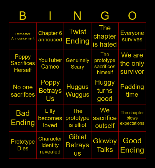 Poppy Playtime Chapter 5 Bingo Card