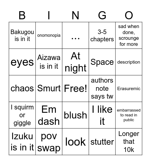 My reading Bingo Card