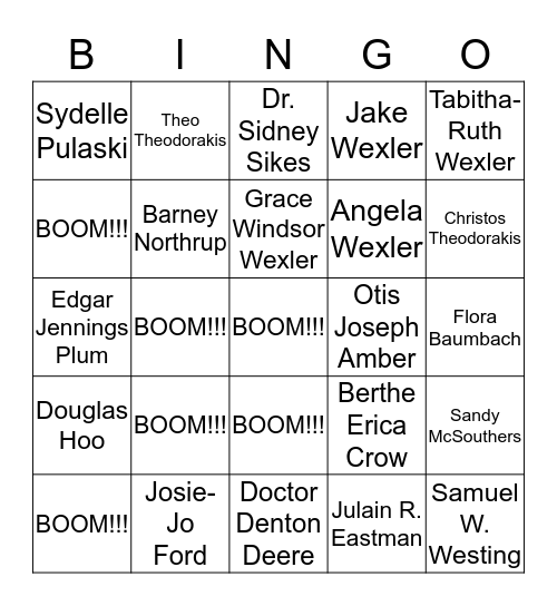 The Westing Game Bingo Card