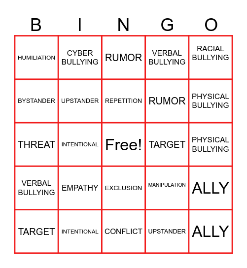 BULLYING BINGO @ CAS Bingo Card