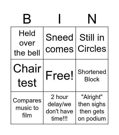 Minnick's Quickie Bingo Card