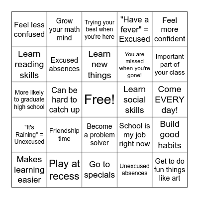 Attendance:  Being Here Matters Bingo Review Bingo Card