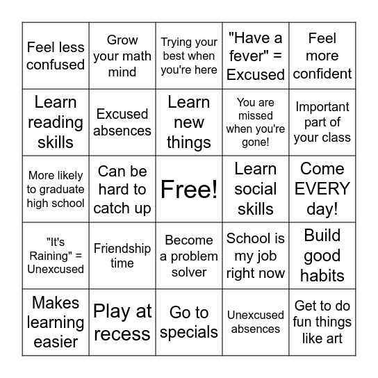 Attendance:  Being Here Matters Bingo Review Bingo Card