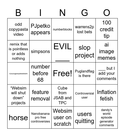 Websim Bingo Card