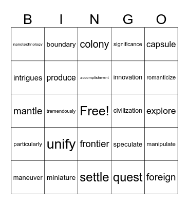 Rewards Lesson 19 Vocabulary Bingo Card