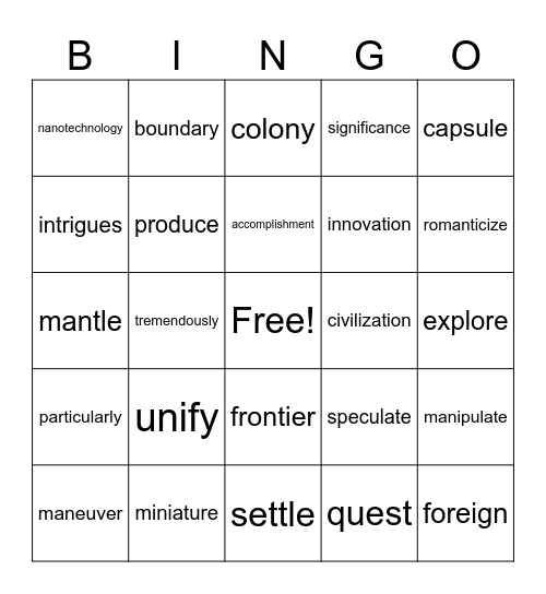 Rewards Lesson 19 Vocabulary Bingo Card