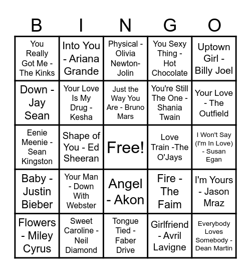 ❤️ Love Song Bingo ❤️ Bingo Card