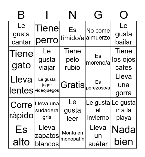 La gente y la ropa Bingo Card