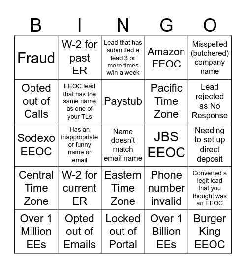 Valentine's EEOC Bingo Card