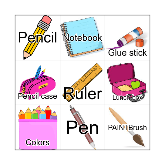 School Supplies Bingo Card