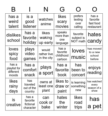 Get to Know You Bingo Card