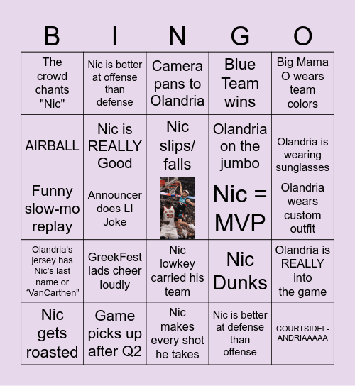 Nic Vans x NBA Bingo Card
