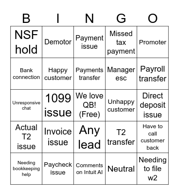 QuickBooks Bingo Card
