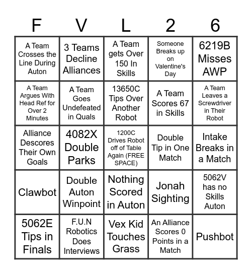 1200B FVL BINGO Card