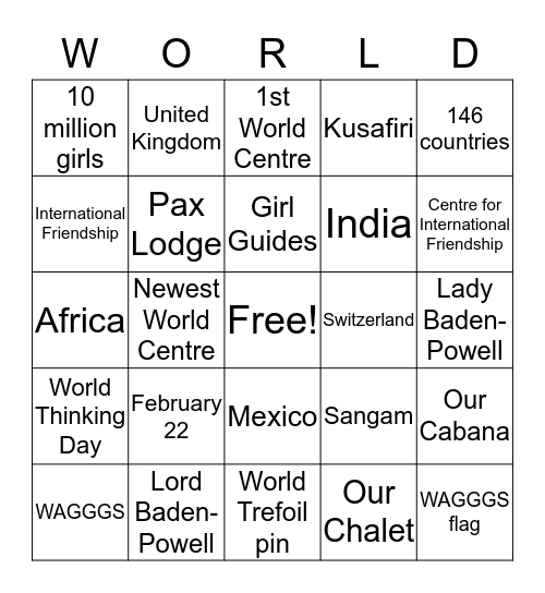 World Thinking Day Bingo! Bingo Card