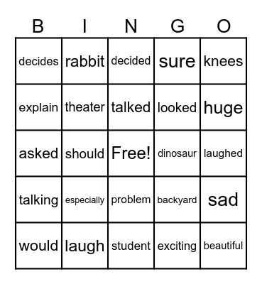 Bonus Words #1 Bingo Card