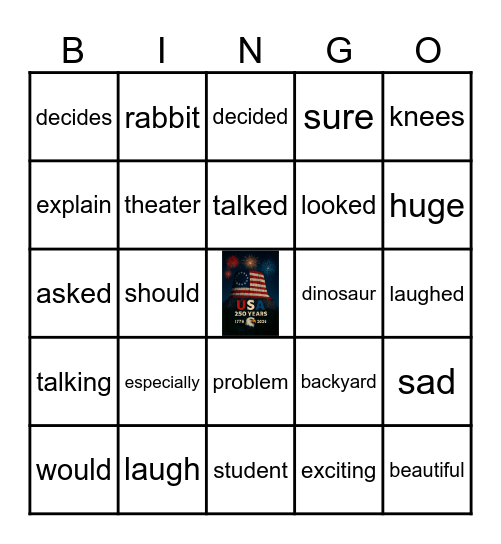 Bonus Words #1 Bingo Card