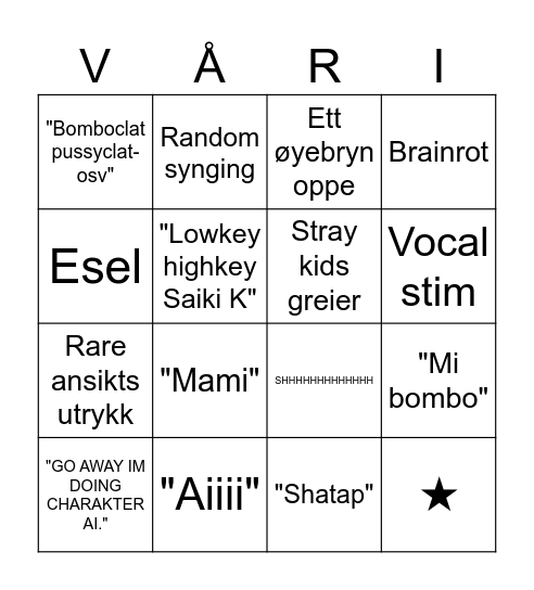 Vårin bingo!! Bingo Card