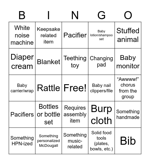 baby bingo Card