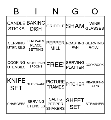 MEREDITH & JASON'S GIFT REGISTRY BINGO GAME Bingo Card