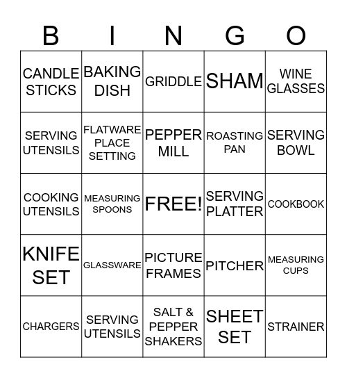 MEREDITH & JASON'S GIFT REGISTRY BINGO GAME Bingo Card