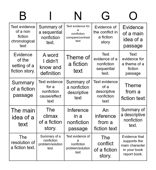 ELA Bingo Card