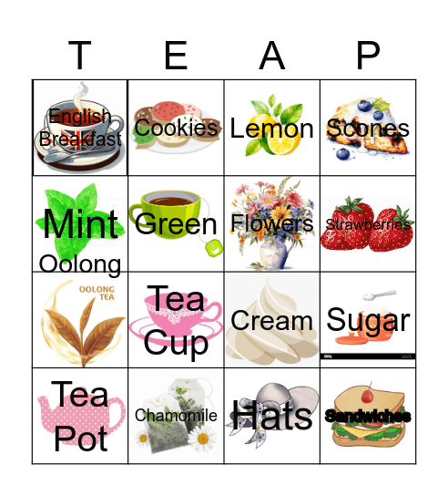 Tea Party Bingo Card