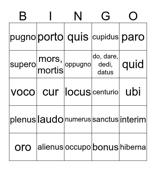 Latin Bingo Card
