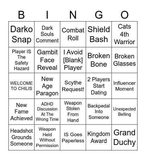 Teddie IS Bingo Card