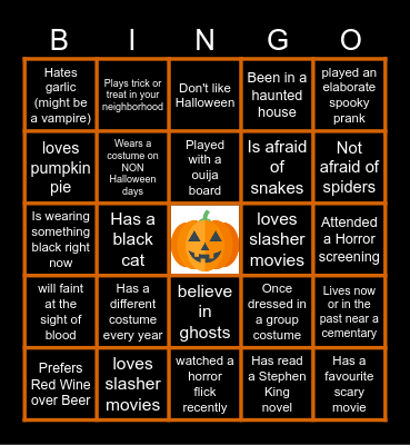 HALLOWEEN BINGO ICE BREAKER Bingo Card