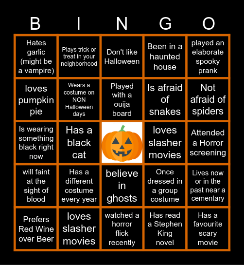 HALLOWEEN BINGO ICE BREAKER Bingo Card